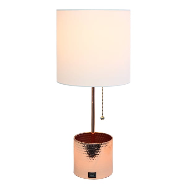 Simple Designs Organizer Lamp With USB Charging Port, Rose Gold
